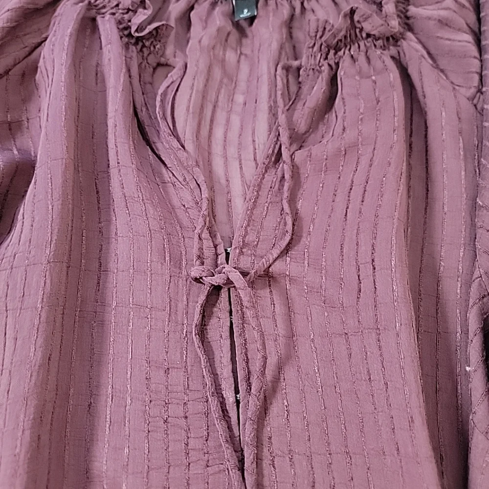 Torrid Women's Purple V-Neck W/ Tie Accent Long Sleeve Top, 3 - Picture 4 of 9